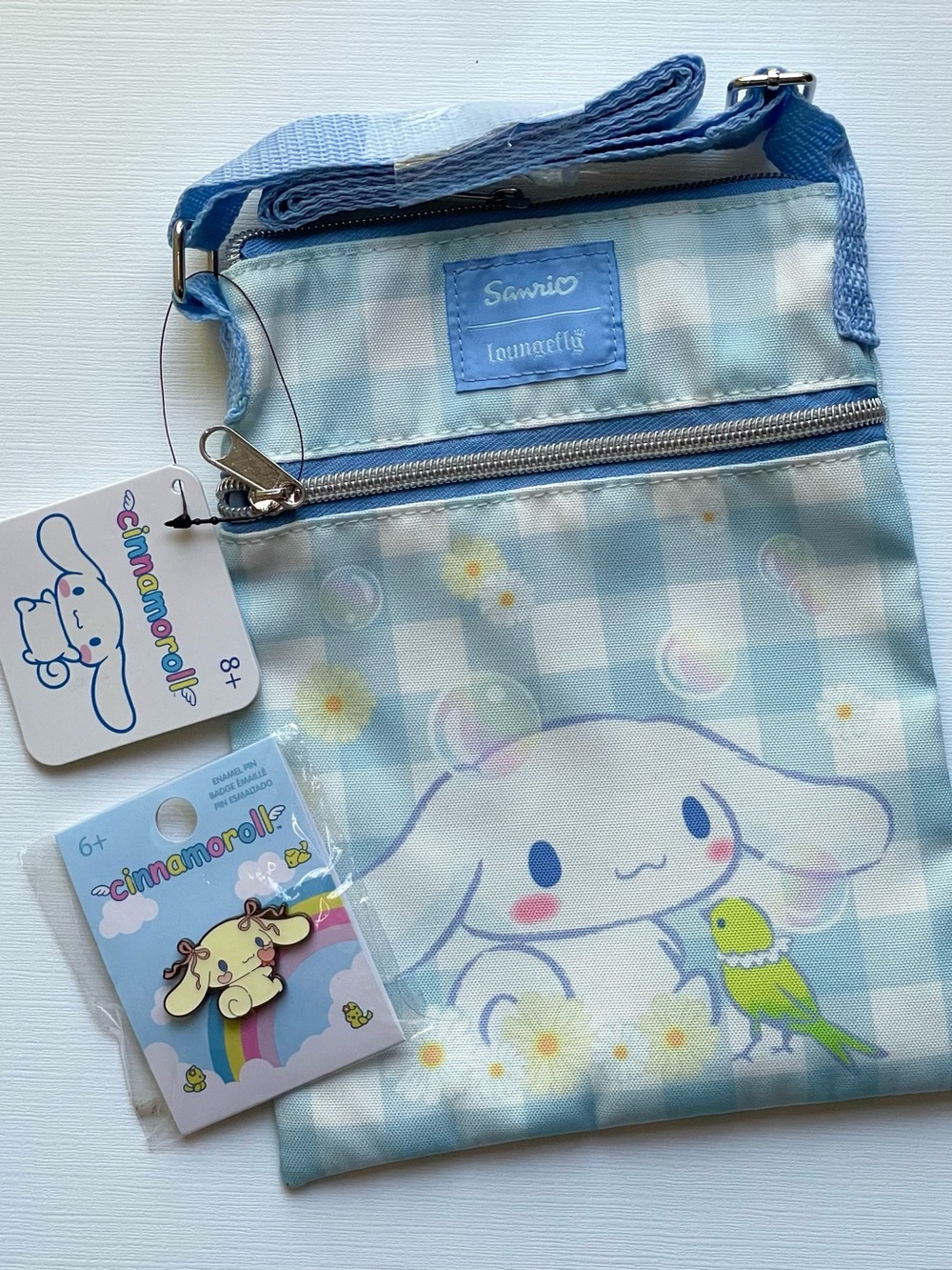 Loungefly Cinnamoroll Daisy Gingham Passport Crossbody Bag And Enamel Pin